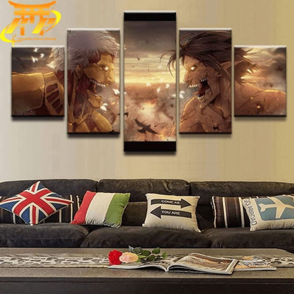 Tableau combat Titan assaillant Vs Titans Cuirrassé - Attaque des Titans