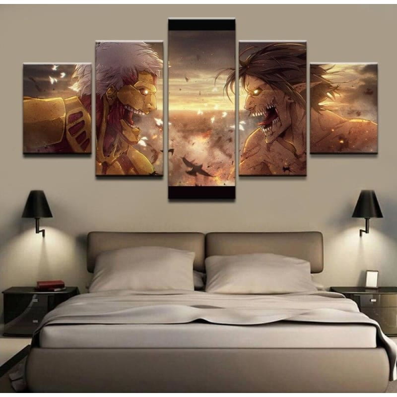 Tableau combat Titan assaillant Vs Titans Cuirrassé - Attaque des Titans